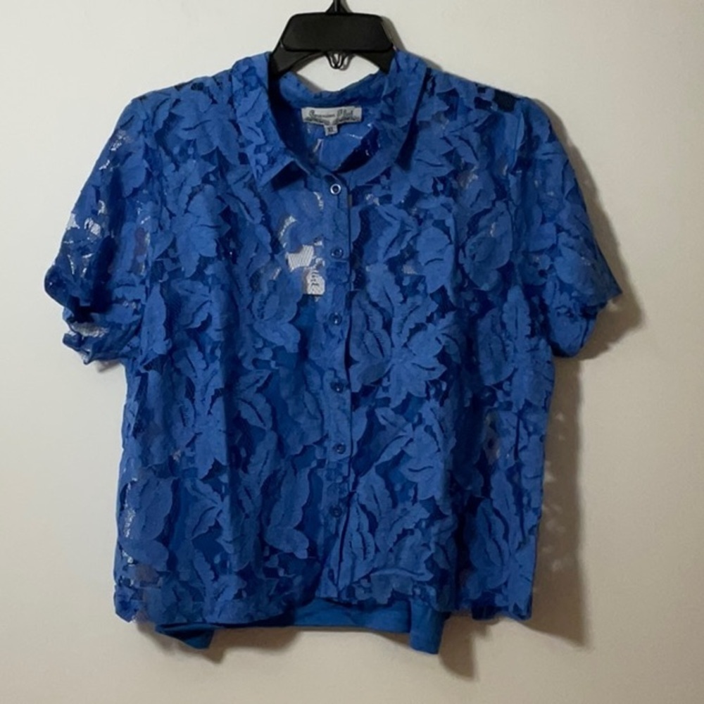 Blue Lace Button Down Shirt